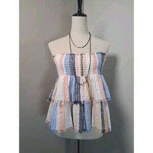 Aerie Smocked Tiered Ruffled Boho Hippie Striped Frayed Skirt OR Tube Top Small